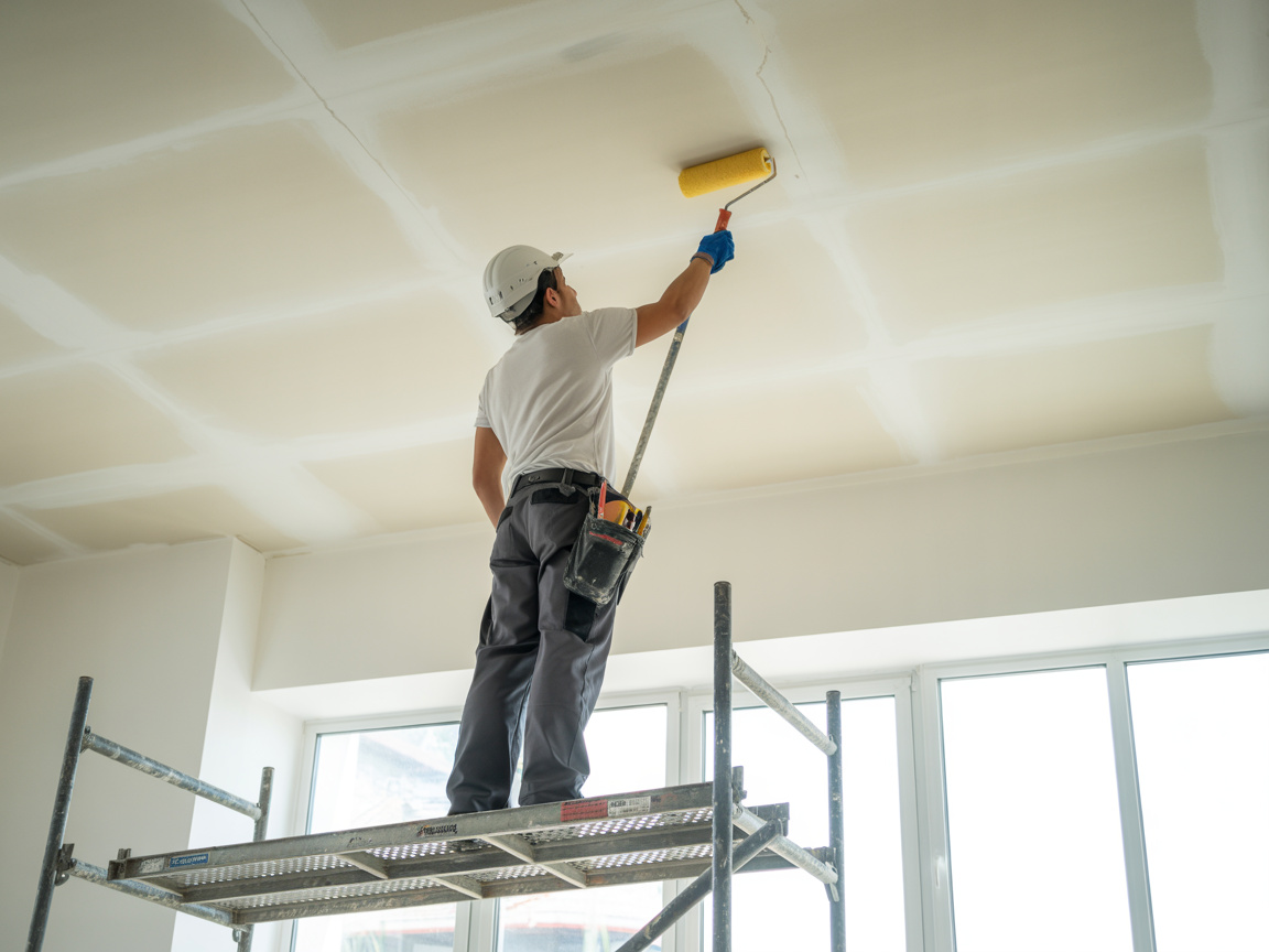Professionelle Deckenarbeiten auf Gerüst